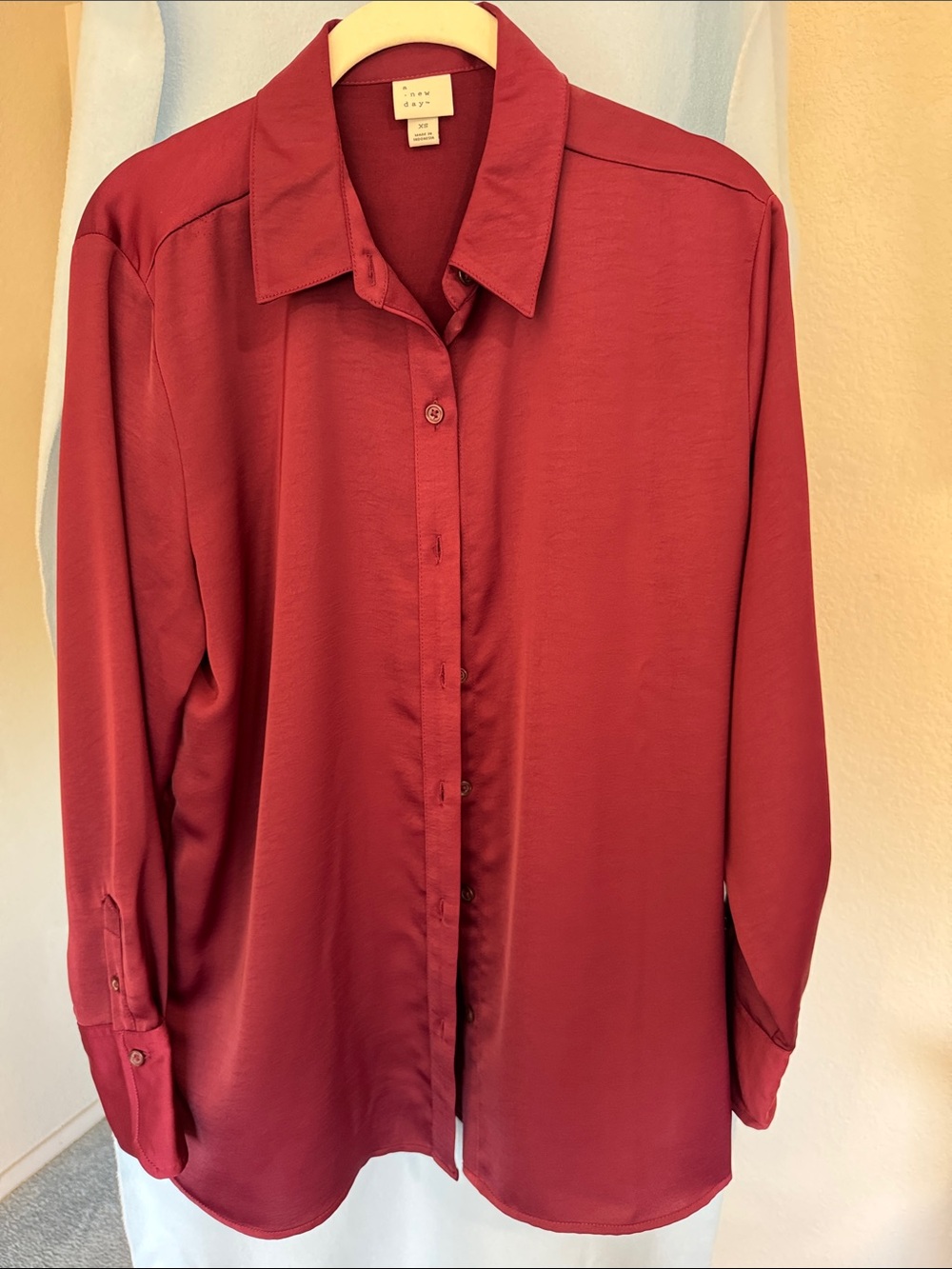 a new day Satin finish Berry Burgundy Button-Up Shirt